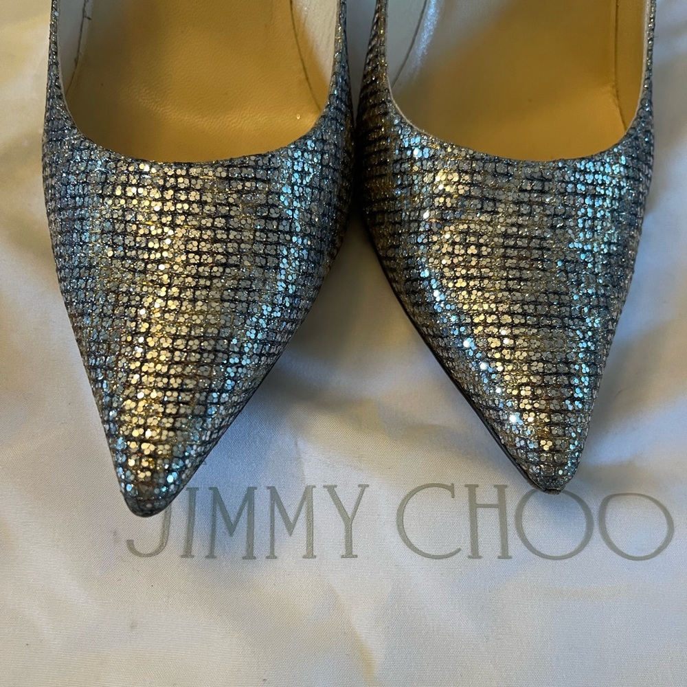 Jimmy Choo Aurora Pumps Stilettos Heels Glitter 4” Heel Size 37.5 - Picture 9 of 11